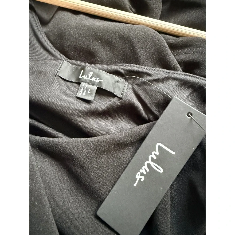 Lulus Steal a Glance Black One-Shoulder Asymmetrical‎ Midi Dress Large NWT